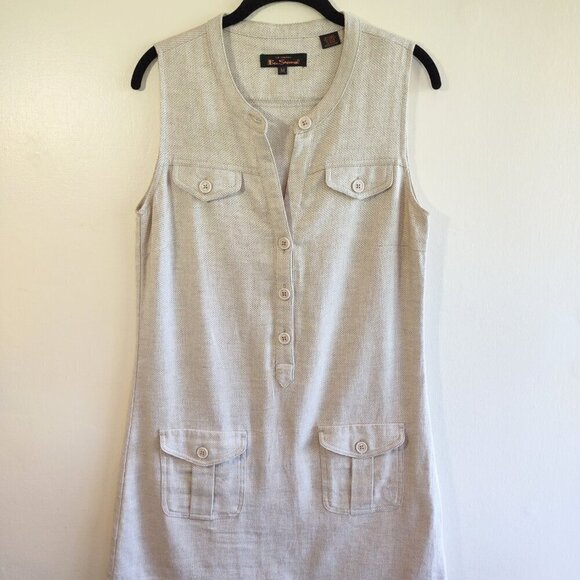 Ben Sherman Linen Blend Sleeveless Dress Pockets Earthy Neutral  Size Medium - Picture 2 of 7
